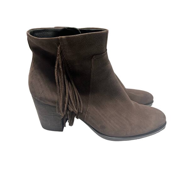 ECCO Brown Suede Fringe Heeled bootie EUR 41 US 10 10.5 - Picture 1 of 8